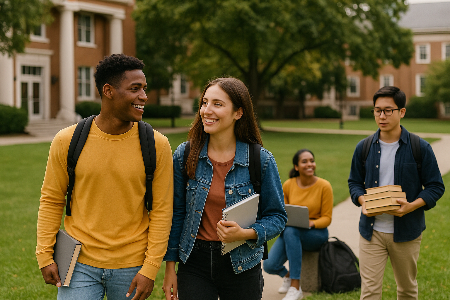 Students collaborating on campus